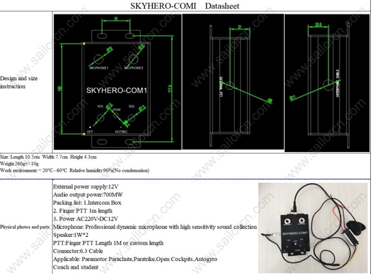 GD-K01-S6 y GD-G-S6 Casco paramotor con intercomunicador Paratrike intercomunicador systercom casco autogiro Casco de cabina abierto