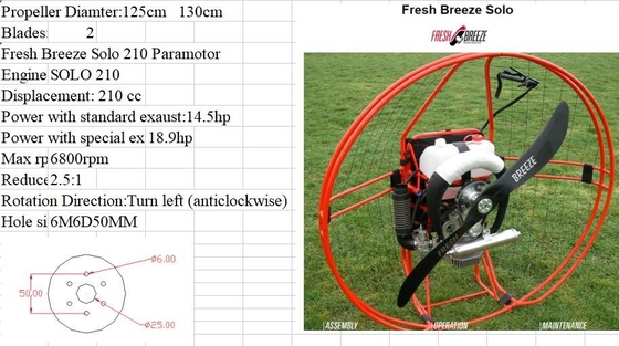 Fresh Breeze Solo 210 Hélice de parámetro Paracaídas propulsadas Hélice de carbono Paramotor accesorios Paramotor motor